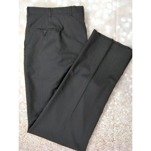 Hart Schaffner Marx Men’s 47x40 Black Pleated Pinstripe Dress Pants Unhemmed - Picture 3 of 10